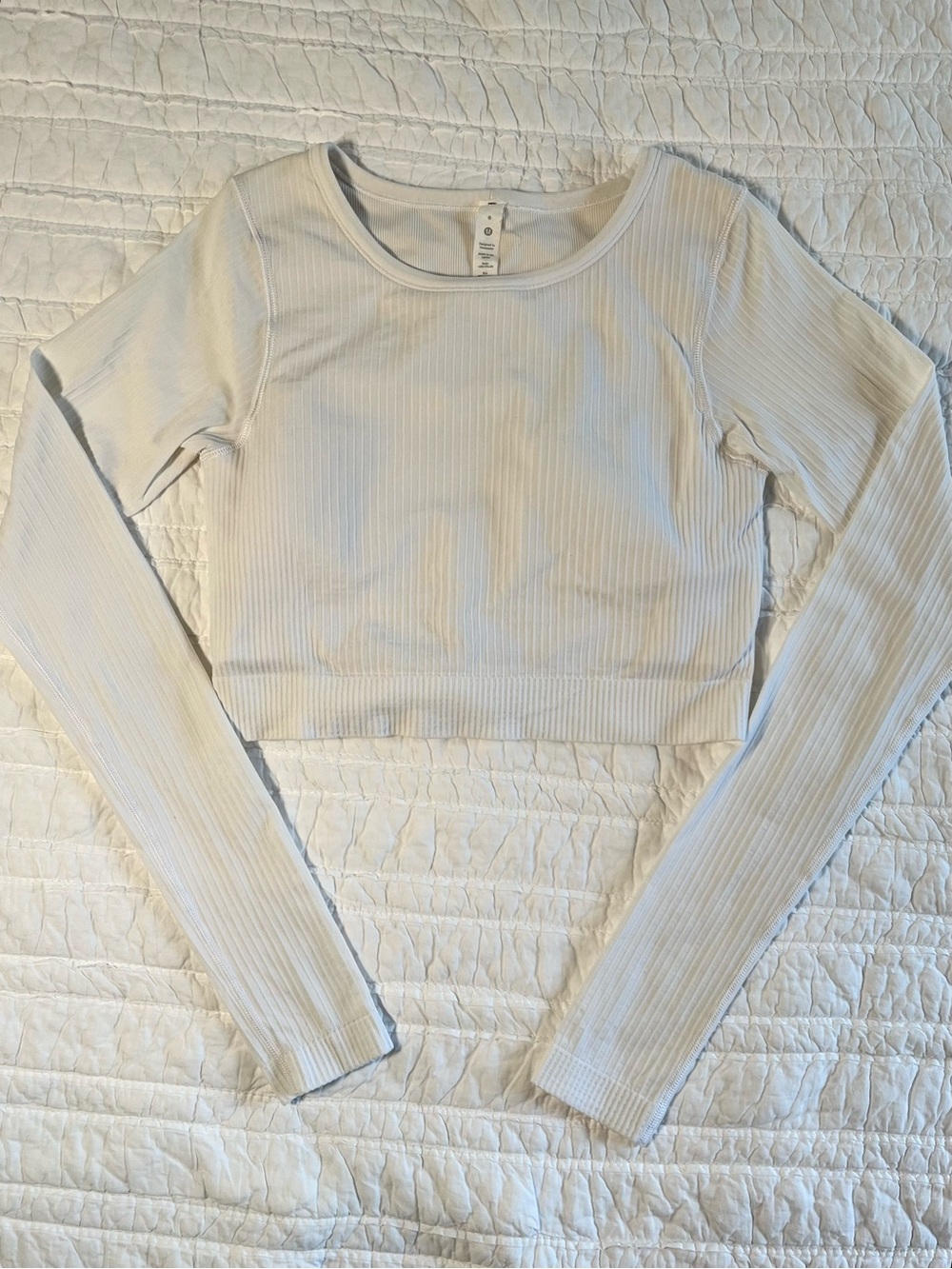 Lululemon Ebb to Street Cropped Long Sleeve - White (Size 6)